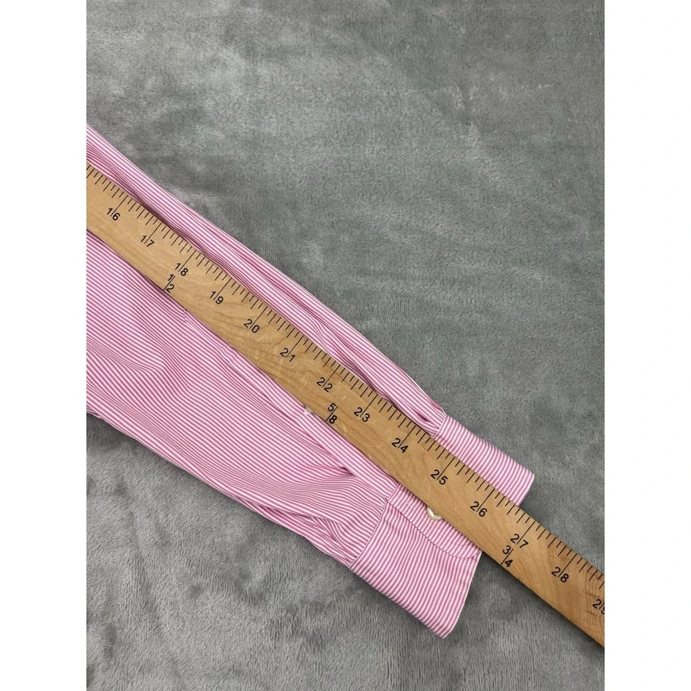 Polo Ralph Lauren Shirt Men 17/43 Pink Striped Back Pleat Button Up Long Sleeve